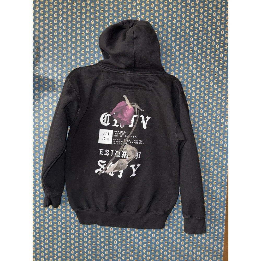 LIRA Clothing Black Rose Graphic Hoodie Streetwear Skate Mens Small Pullover